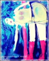 a painting of a woman in red boots