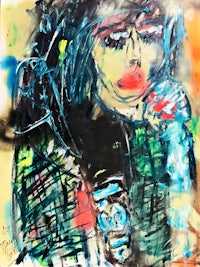 a painting of a woman with a hat on her head